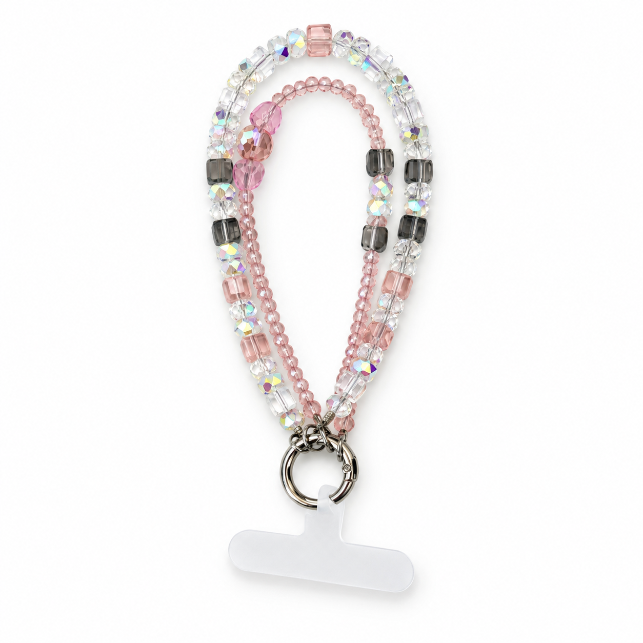 Short Crystal Lanyard / With Clear Case - Blush Smoke