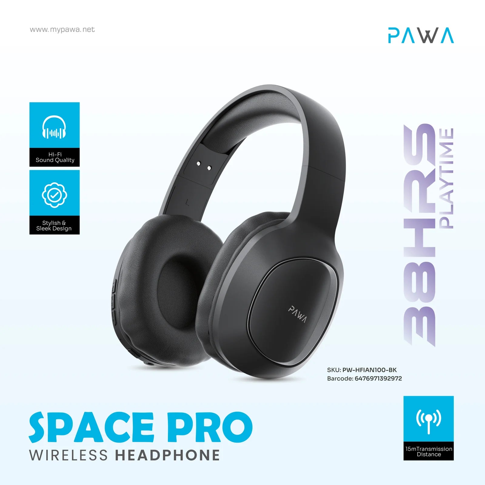 Pawa Space Pro Wireless Headphone - Black