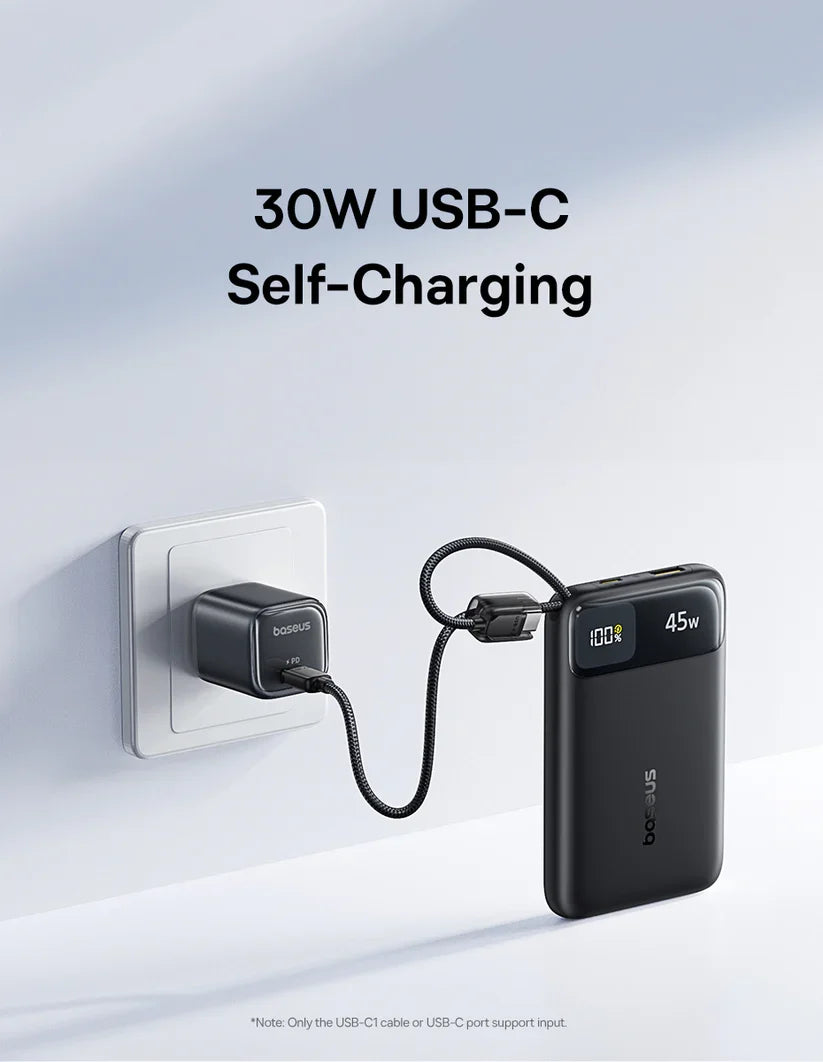 Baseus EnerFill FC11 Digital Display Power Bank with Dual Built-in USB-C Cables 10000mAh 45W - Cosmic Black