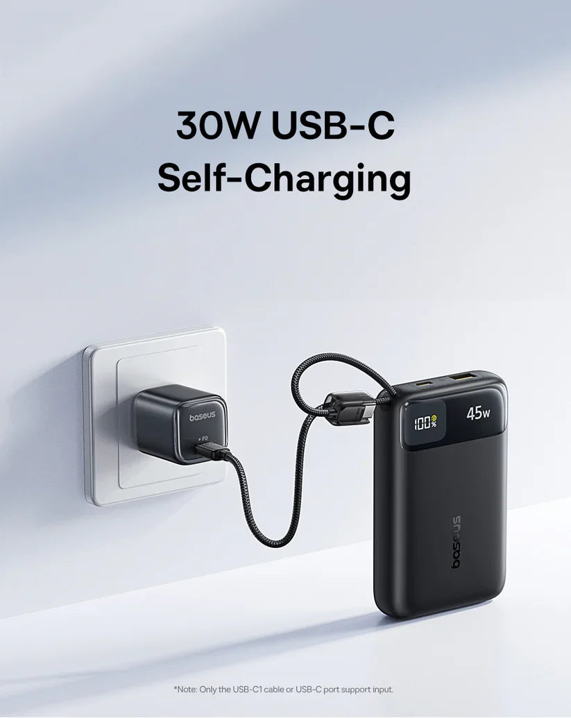 Baseus EnerFill FC11 Digital Display Power Bank with Dual Built-in USB-C Cables 20000mAh 45W - Cosmic Black