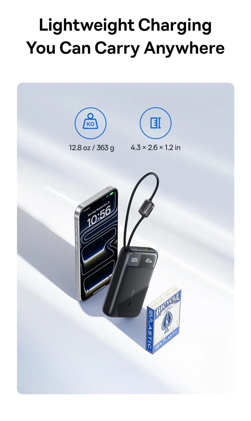 Baseus EnerFill FC11 Digital Display Power Bank with Dual Built-in USB-C Cables 20000mAh 45W - Cosmic Black