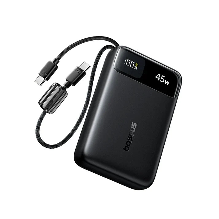 Baseus EnerFill FC11 Digital Display Power Bank with Dual Built-in USB-C Cables 20000mAh 45W - Cosmic Black