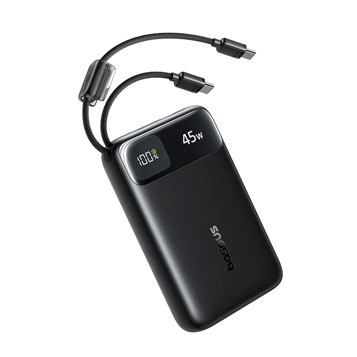 Baseus EnerFill FC11 Digital Display Power Bank with Dual Built-in USB-C Cables 20000mAh 45W - Cosmic Black