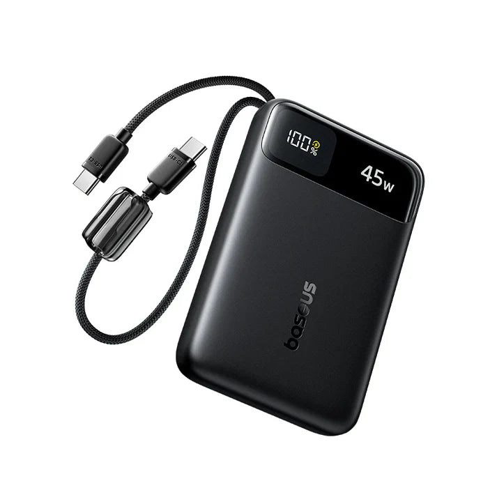 Baseus EnerFill FC11 Digital Display Power Bank with Dual Built-in USB-C Cables 10000mAh 45W - Cosmic Black