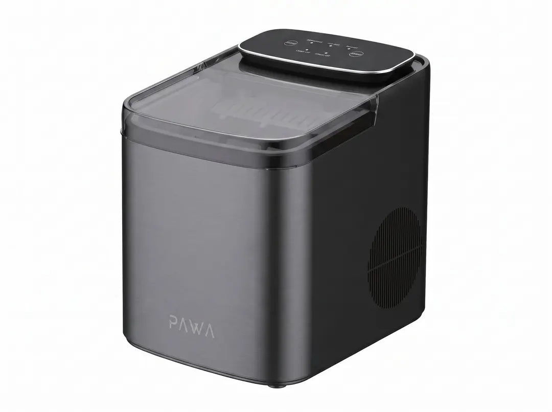 5  |  5  Pawa PW-CPIM1226-BK ice maker with a 12 kg/day capacity and a 1.2 liter tank, featuring rapid cooling technology