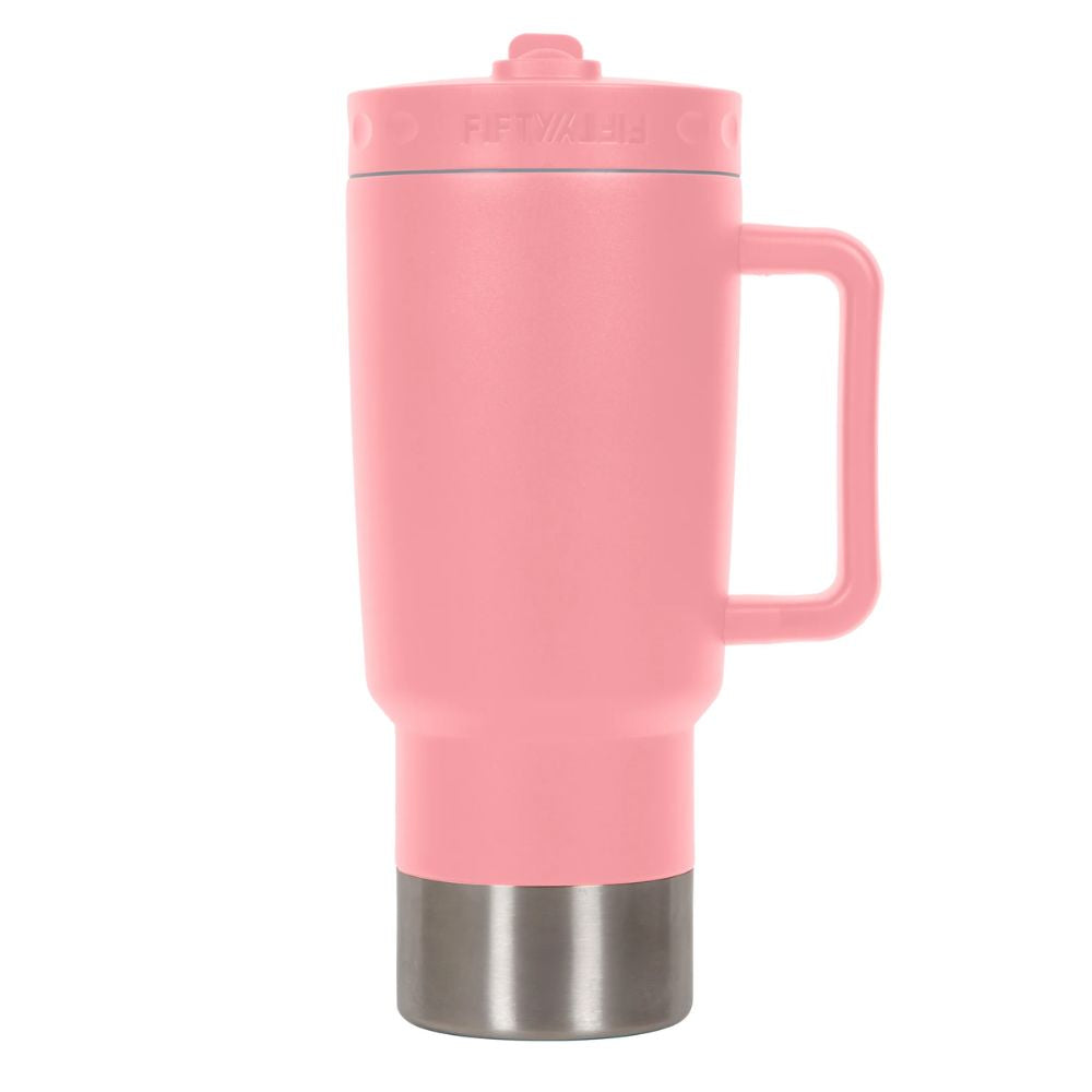 Fifty Fifty Insulated Mug 887ML (Rose Pink) [C] - مطارة حافظة للحرارة + عود + مسكه