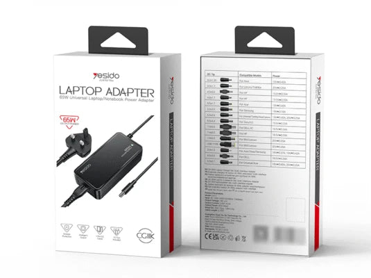 YESIDO CG11K 1.5M LENGTH 65W SMART CHARGING 15 IN 1 MULTI-FUNCTION LAPTOP CHARGER - بلاك شاحن لابتوب - 15 في 1 - يدعم اكثر من موديل - قوة 65 واط - كفالة 12 شهر
