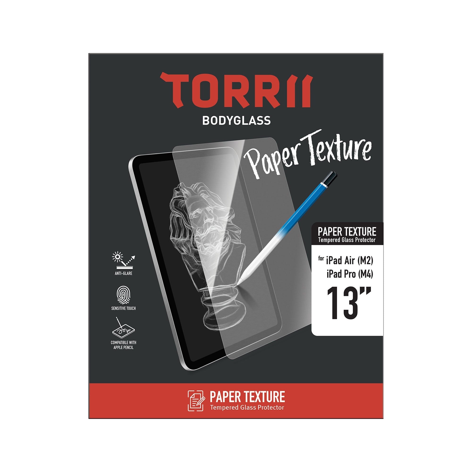 Torrii Bodyglass Paper Texture Glass Screen Protector for iPad - توري حماية شاشة زجاج تشبه ملمس الورق للأيباد - شفاف