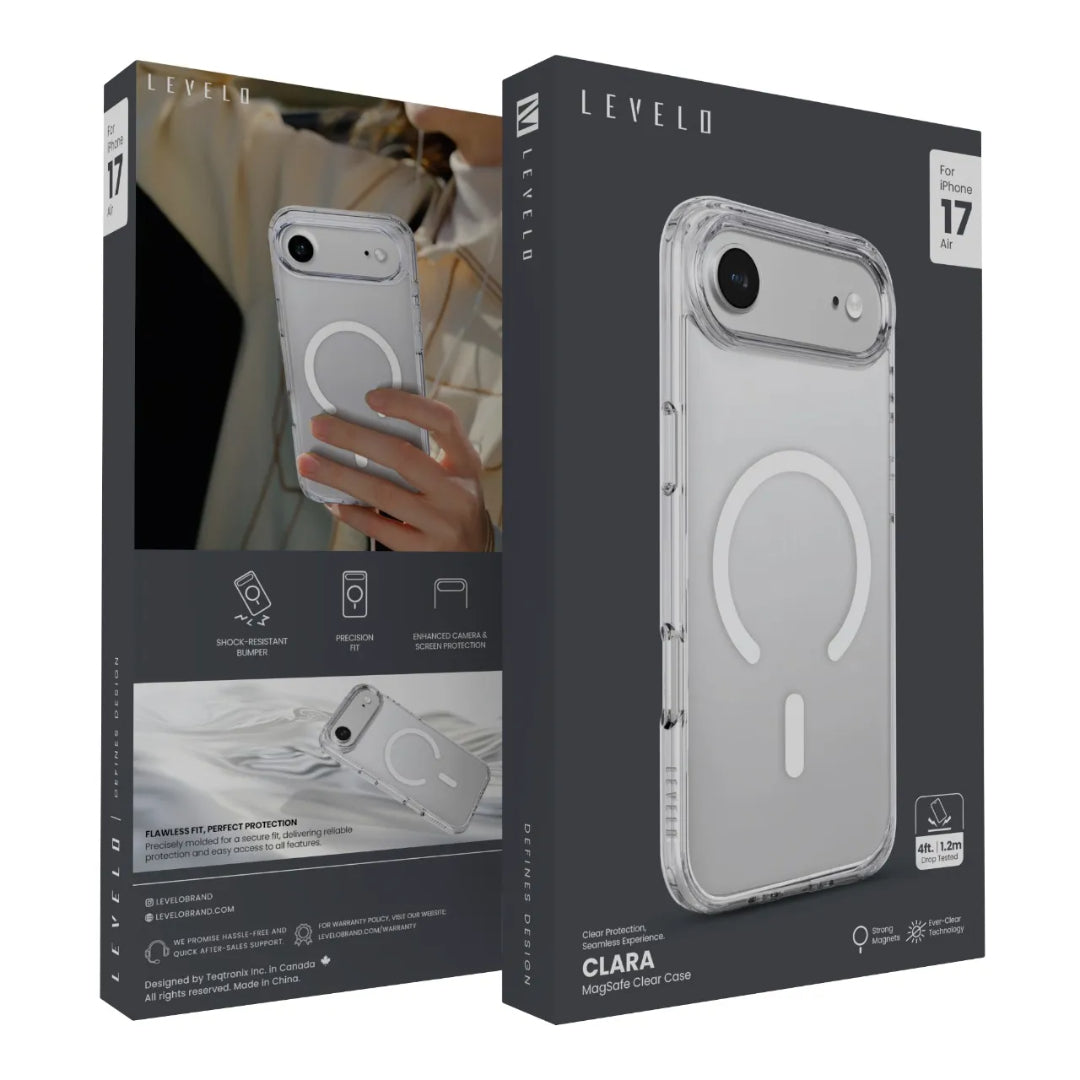 Levelo MagSafe Clara Case - for iPhone 17 - Crystal Clear [O] - كفر حماية عالية - ماغ سيف - سلسلة ايفون 17 - ليفيلو - شفاف