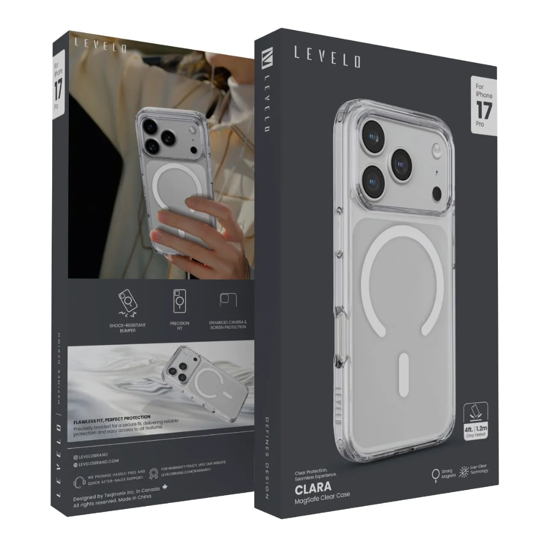 Levelo MagSafe Clara Case - for iPhone 17 - Crystal Clear [O] - كفر حماية عالية - ماغ سيف - سلسلة ايفون 17 - ليفيلو - شفاف