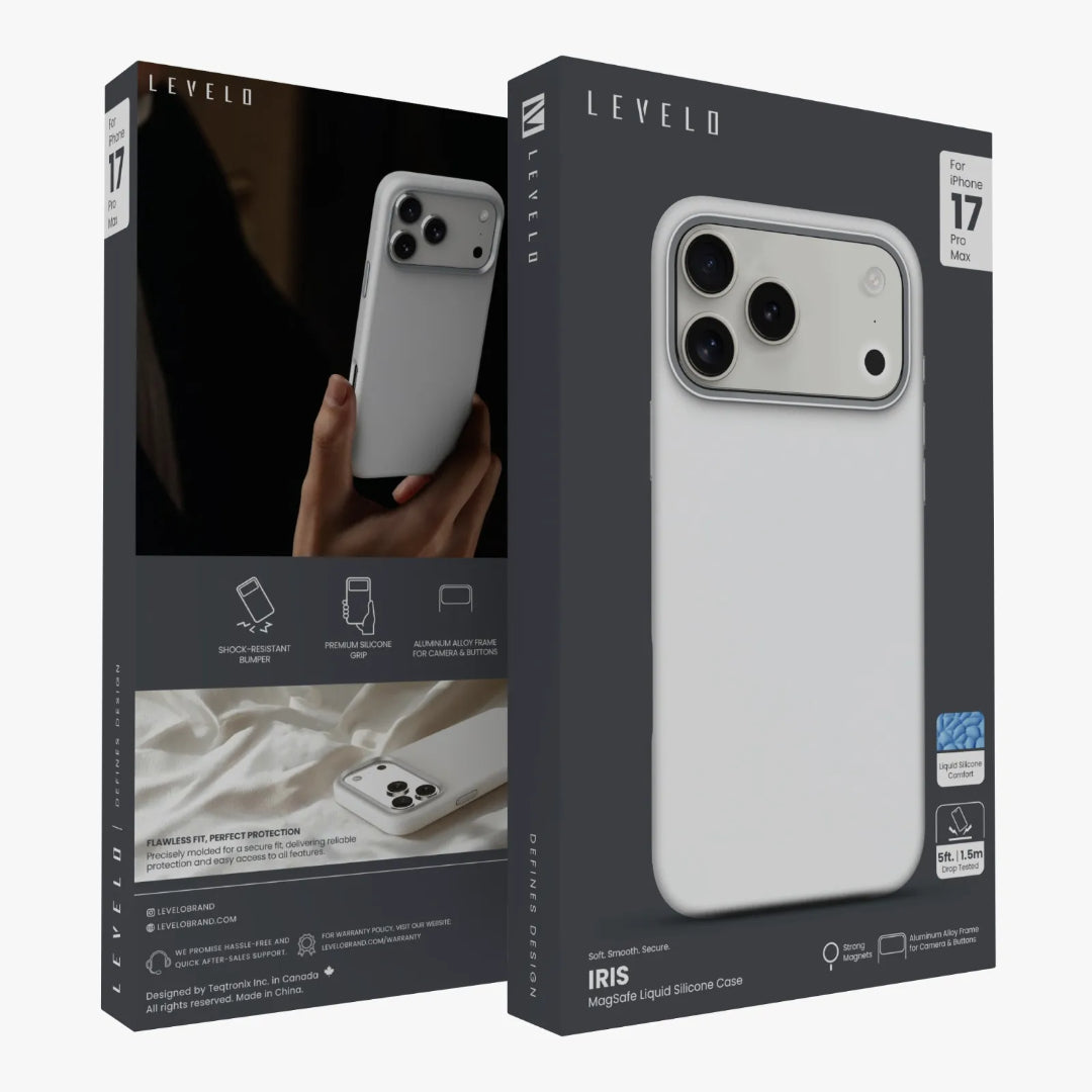 Levelo Iris Magsafe Liquid Silicone Case for iPhone 17 Pro/Pro MAX - Silver [O] - كفر حماية عالية - سيليكون - ايفون 17 برو / 17 بروماكس - ليفيلو - ماغ سيف
