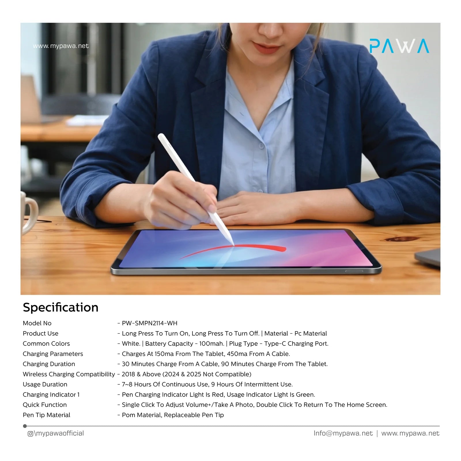 PAWA Nura Smart Pencil With Palm Rejection