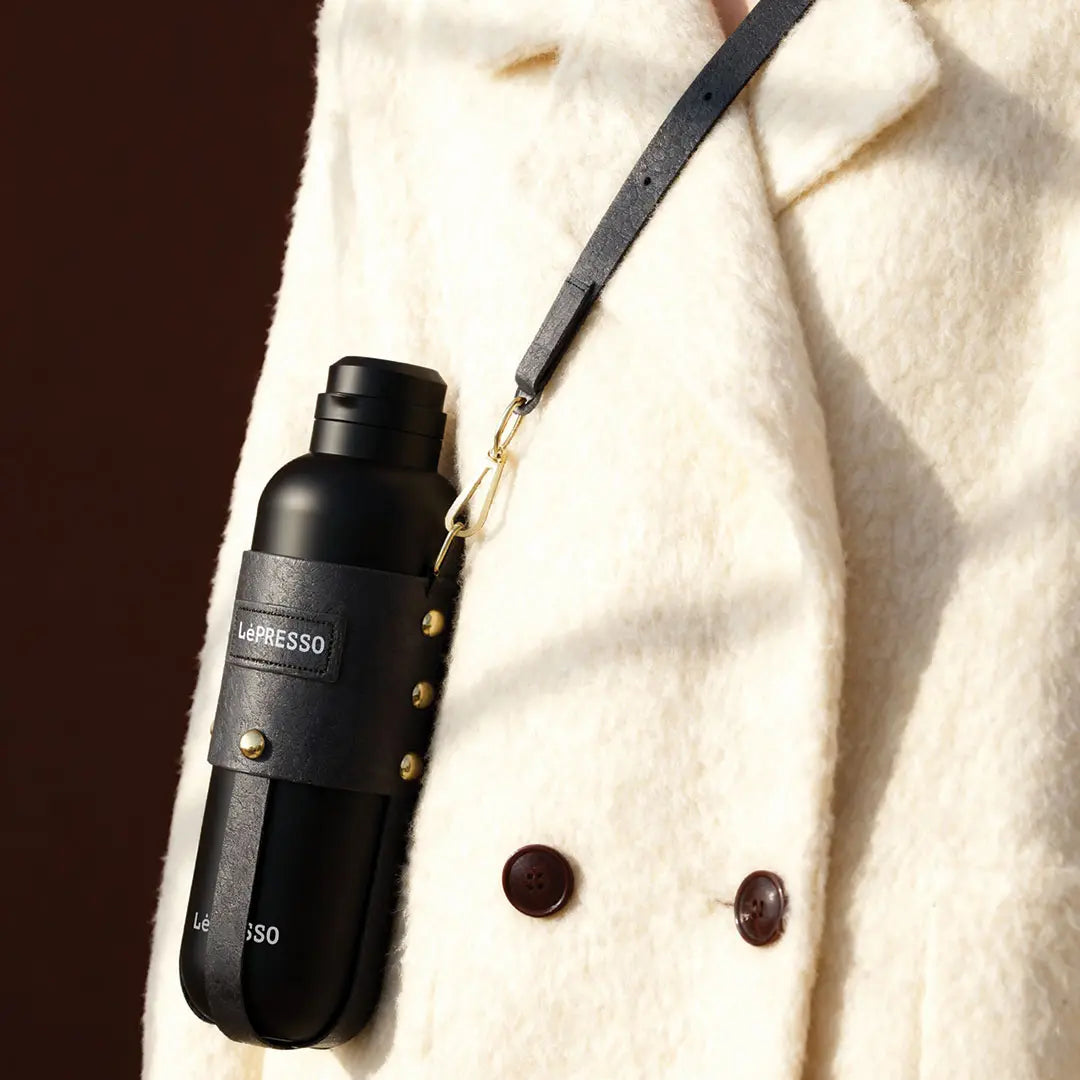 LePresso ThermaTrail Thermos Bottle with Crossbody Strap - Gold