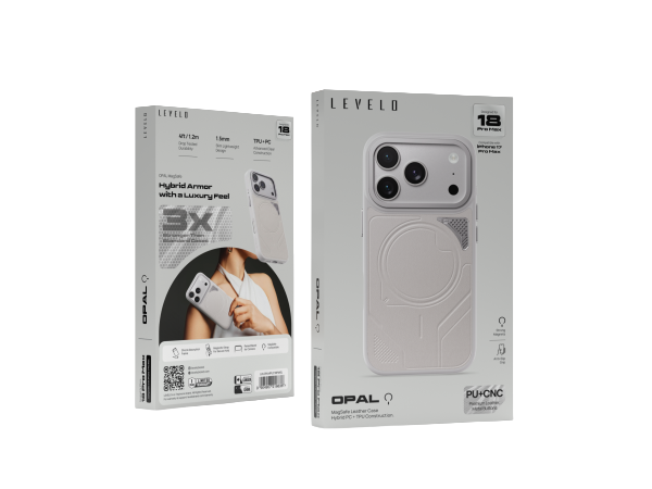 Levelo Opal PU Leather Magsafe Case For iPhone 18/17 Pro/Pro Max - Silver