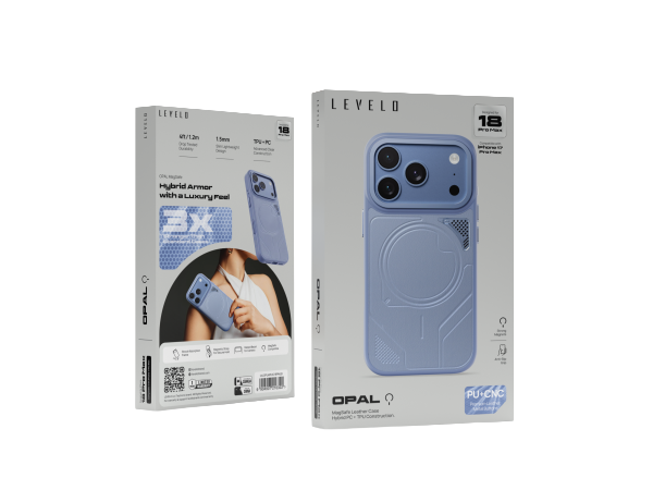 Levelo Opal PU Leather Magsafe Case For iPhone 18/17 Pro/Pro Max - Light Blue