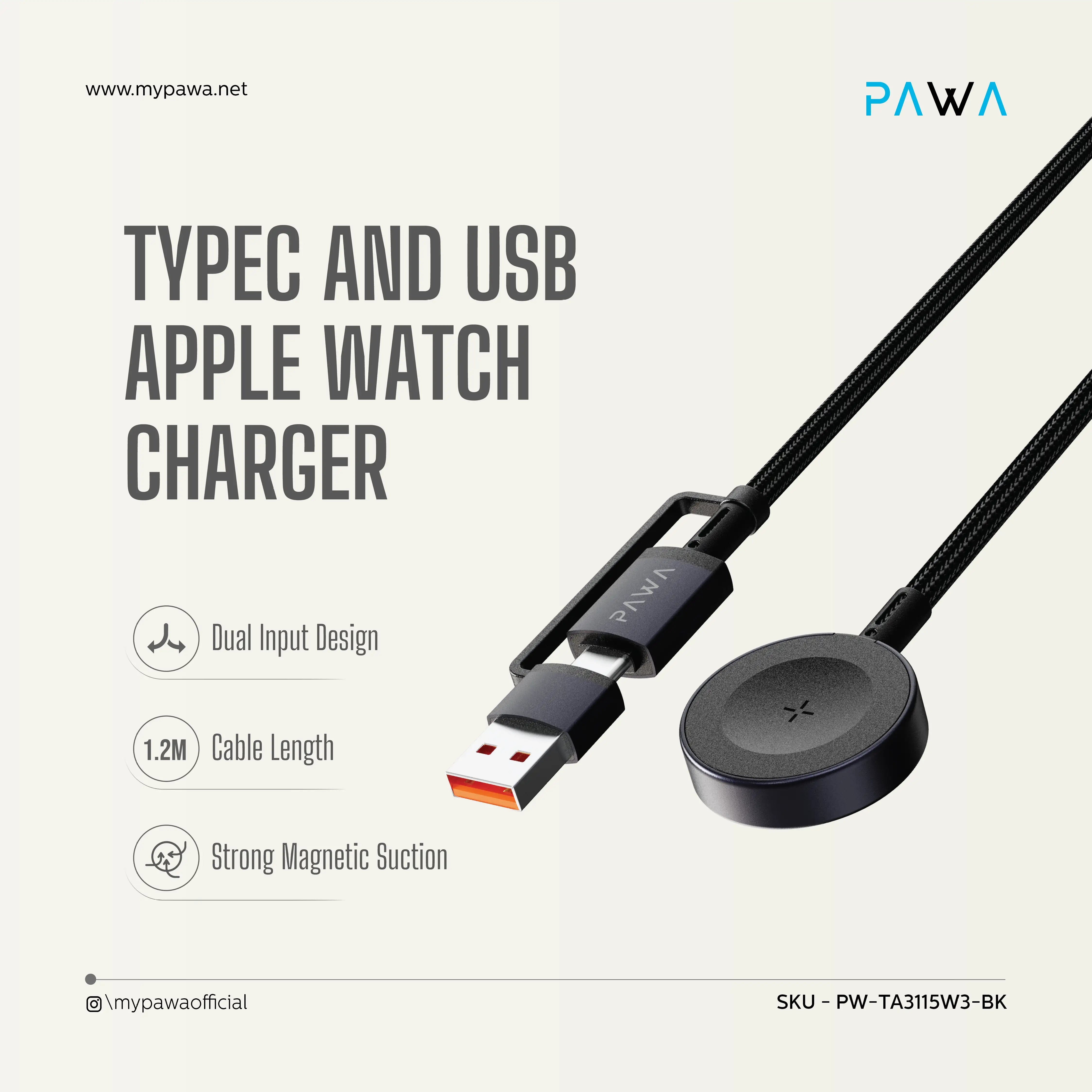 PAWA Hybrid Dual Connector Apple Watch Charger