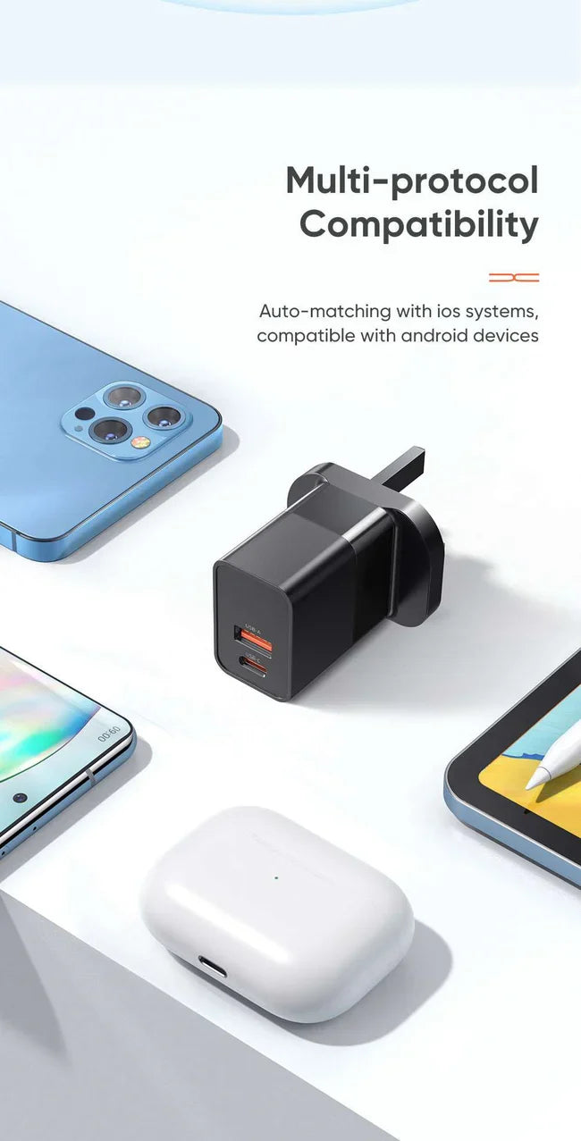 Mcdodo CH-130 | 20W PD Fast Charger | Dual Ports (Type-C & USB) - Black [H]- بلاك شاحن حائط + سلك شحن ايفون - كفالة 12 شهر