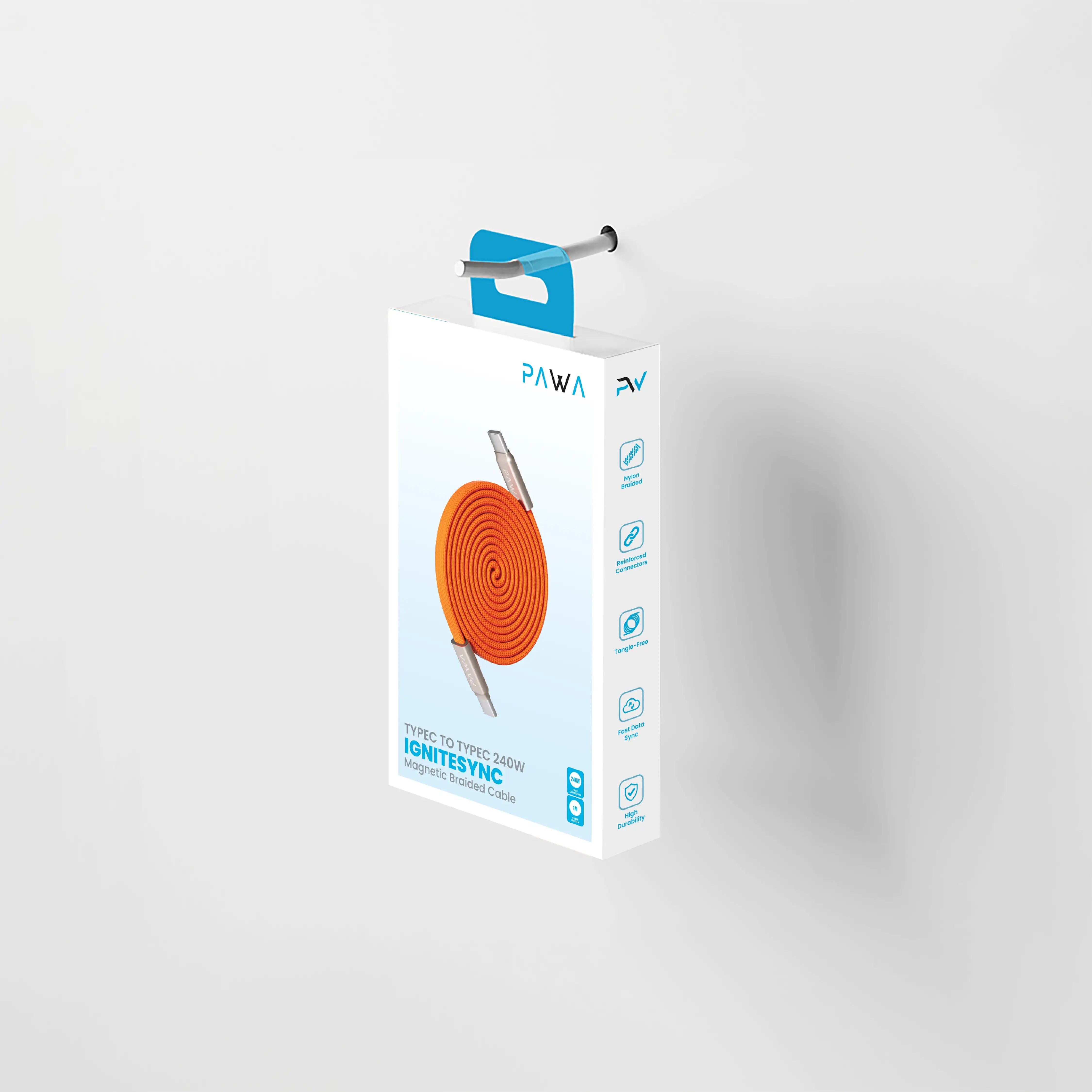 PAWA Ignitesync Typec To Typec Magnetic Braided Cable - 240W - Orange