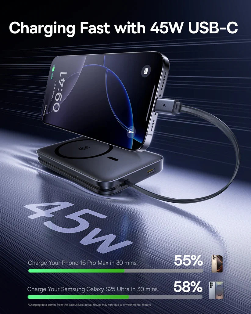 Baseus PicoGo AM61 Qi2.2 Magnetic Power Bank with Detachable Cable 10000mAh 45W - Cosmic Black