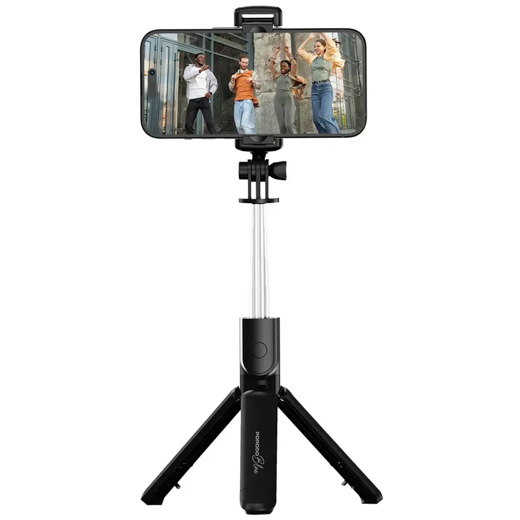 Porodo Blue FlexiTripod Selfie Stick with Foldable Tripod - Black