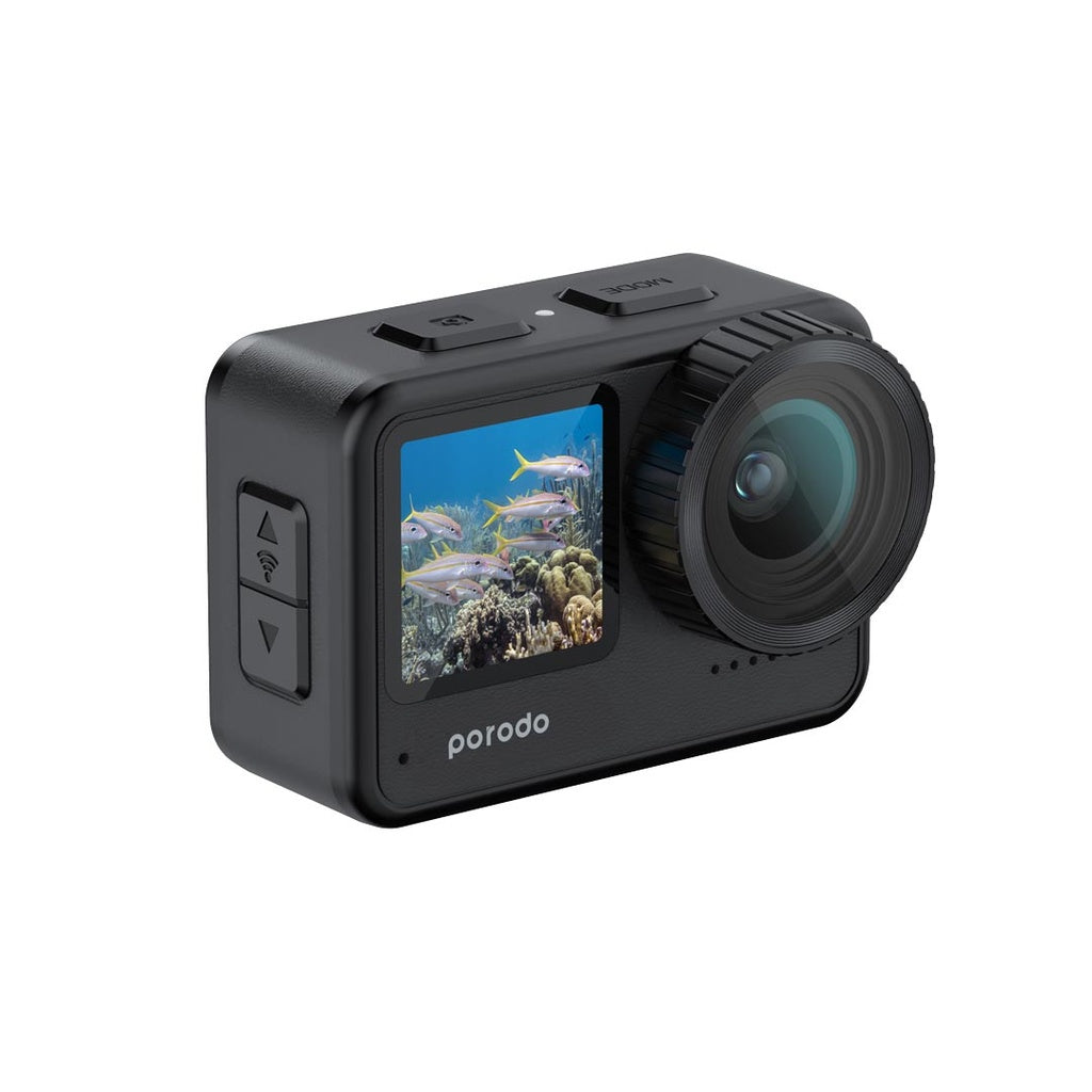 Porodo Lifestyle Fully Waterproof UHD Action Camera Dual Display With Video Stabilisation [O] -كاميرا - مقاومة كاملة للماء - برودو - كفالة 24 شهر -