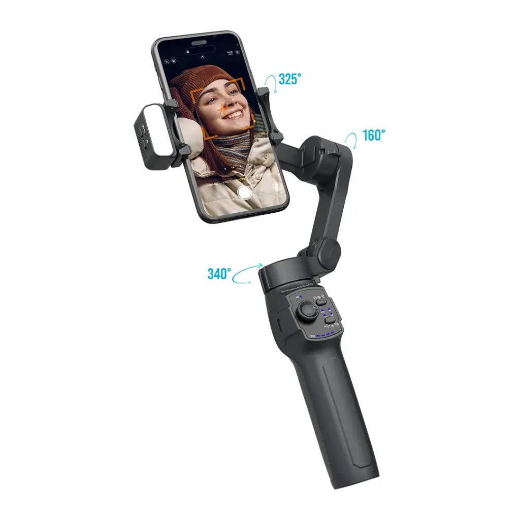 Porodo 3-Axis Gimbal Stabilizer Magnetic Fill Light - Black [O] - ستاند تصوير - عصا سيلفي - مقاوم للهتزاز - ريموت للتحكم - ثبات عالي