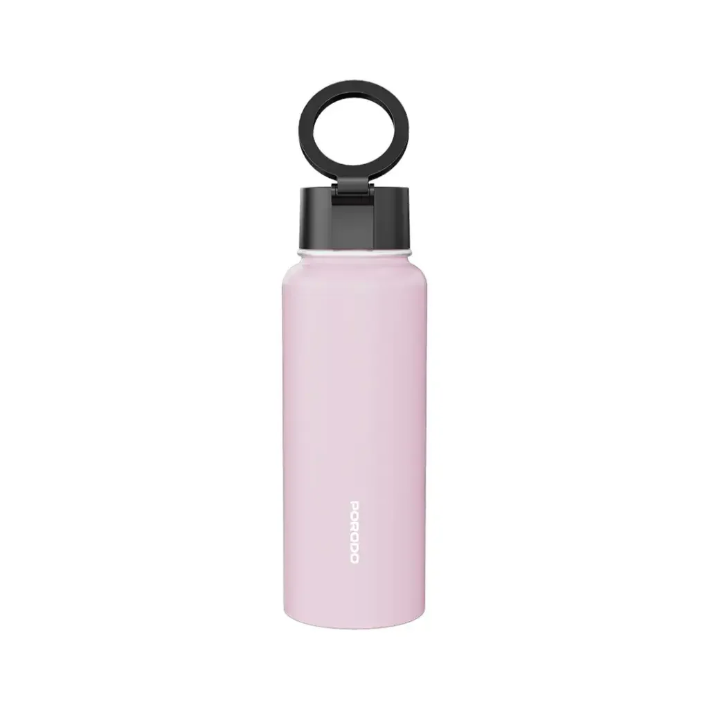 Porodo Lifestyle Magnetic Mount Water Bottle - Pink 1L- مطارة حافظة للحرارة - ستاند ماغ سيف - بورودو