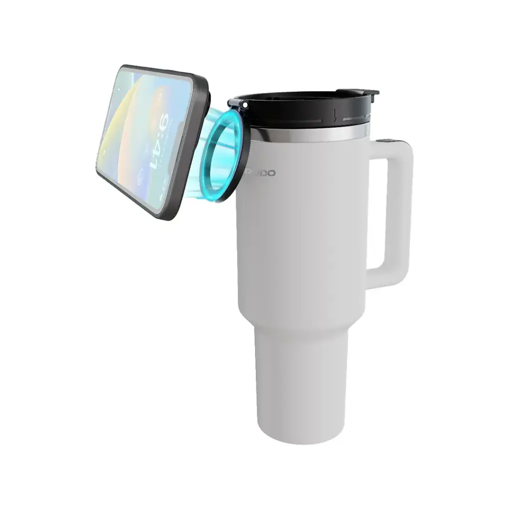 Porodo Lifestyle Hydrate & Hold Magnetic Mount 40oz Insulated Tumbler - White - 1200ml [O] - مطارة حافظة للحرارة - ستاند ماغ سيف - مناسبة لمكان الكوب بالسيارة - بورودو