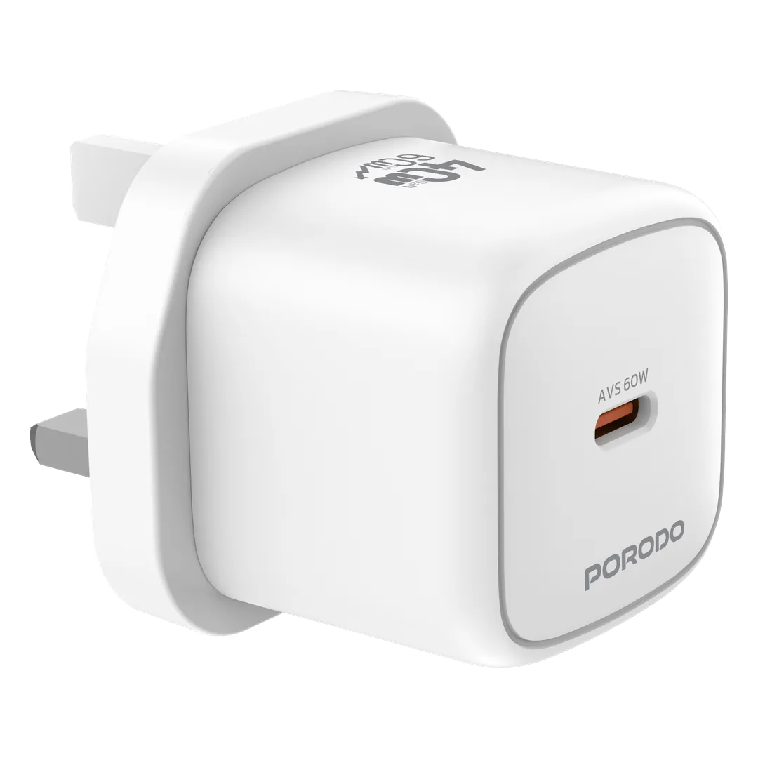Porodo SnapLink 40W USB-C GaN Fast Charger with Built - in Smart Protection - White