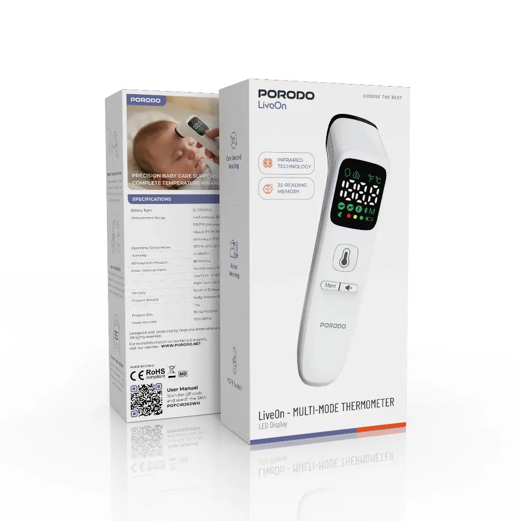 Porodo LiveOn - MULTI-MODE THERMOMETER LED Display - White