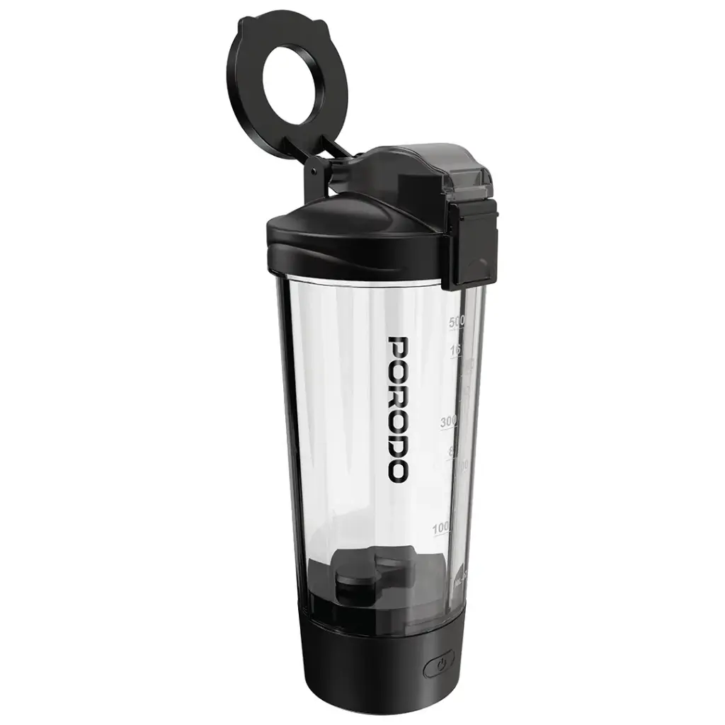Porodo Lifestyle Grip & Mix Protein Shaker Bottle - Black [O] - مطارة + خلاط + ستاند ماق سيف - بورودو