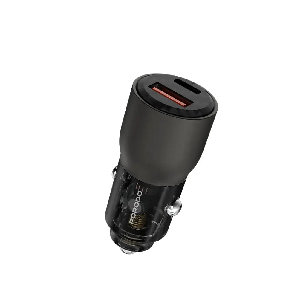 Porodo 95W Car Charger Transparent Multi-Device PD Charging [O] - شاحن ولاعة - برودو  - منفذ تايب سي  + منفذ يو اس بي - قوة 95 واط - كفالة 24 شهر