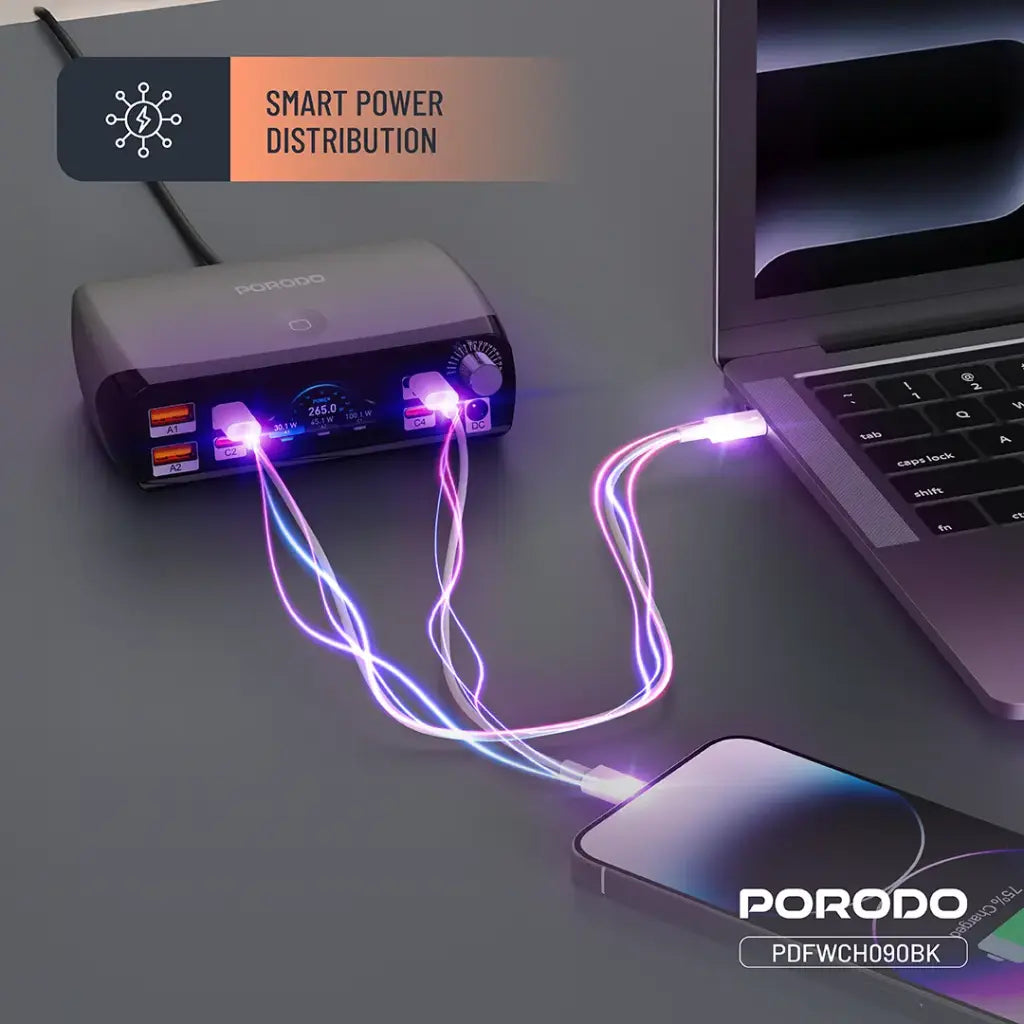 Porodo PowerGate Smart Charging Station [O] - موزع شحن - 6 منافذ للشحن السريع  - قوة 250 واط - كفالة 24 شهر
