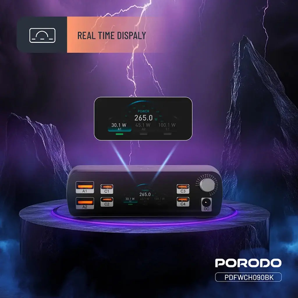 Porodo PowerGate Smart Charging Station [O] - موزع شحن - 6 منافذ للشحن السريع  - قوة 250 واط - كفالة 24 شهر
