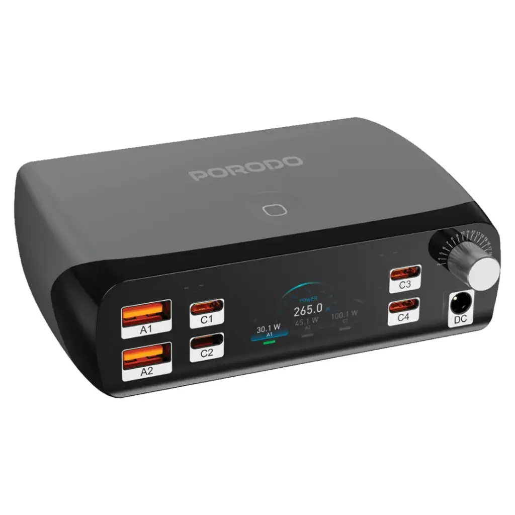 Porodo PowerGate Smart Charging Station [O] - موزع شحن - 6 منافذ للشحن السريع  - قوة 250 واط - كفالة 24 شهر