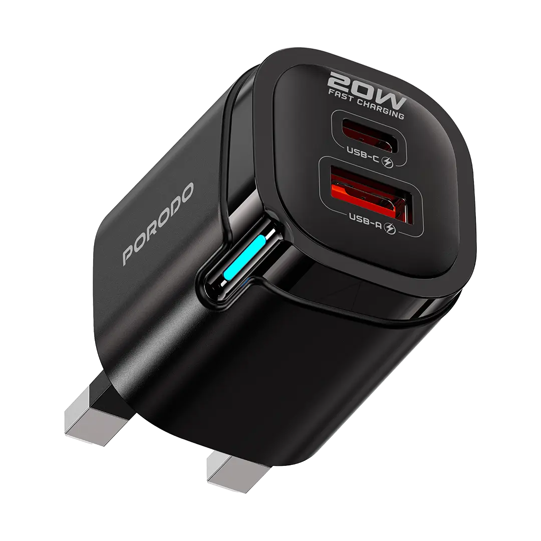 Porodo Tekto Dual USB Wall Adapter with Type-C Cable - Black