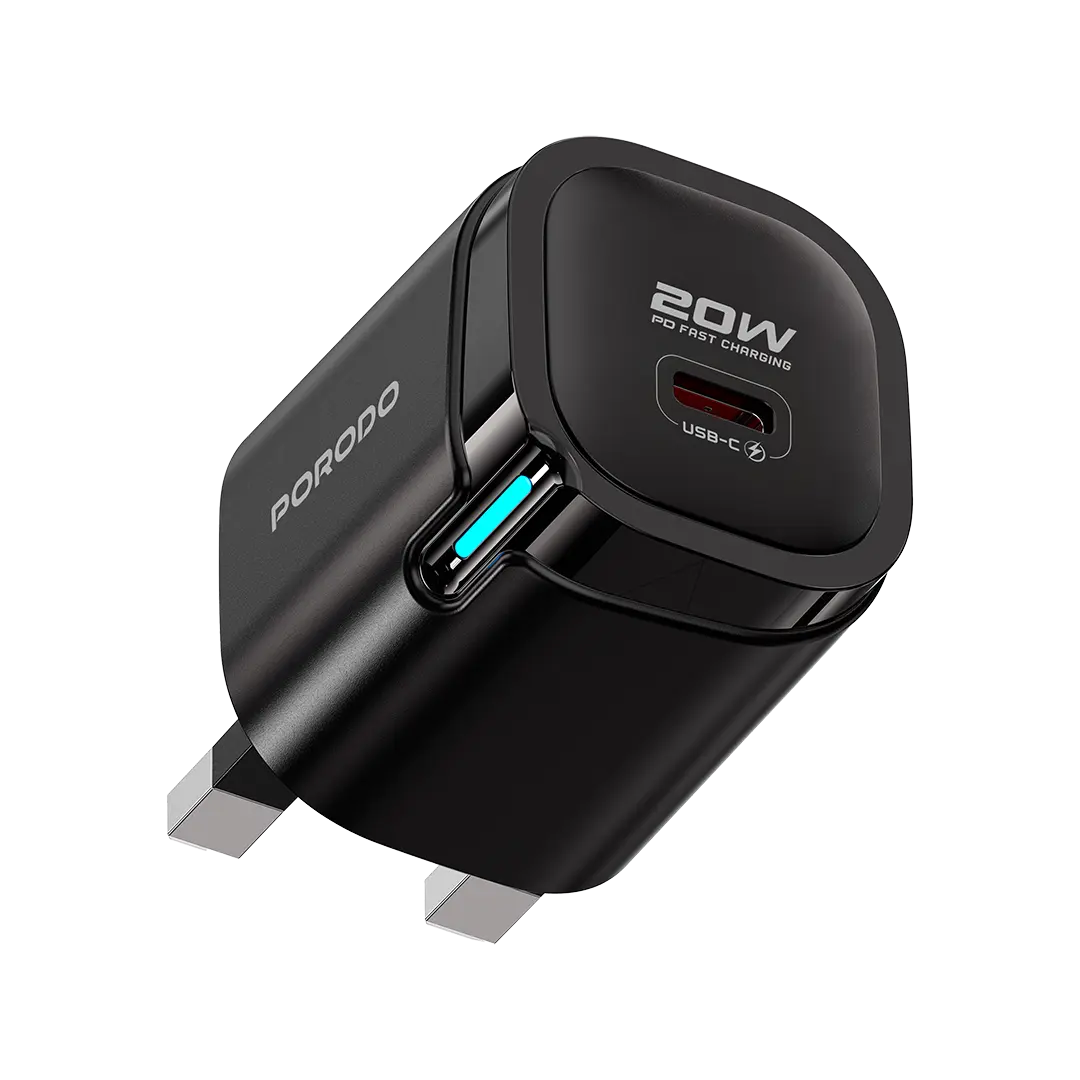 Porodo Tekto USB-C Wall Adapter with Lightning Cable - Black