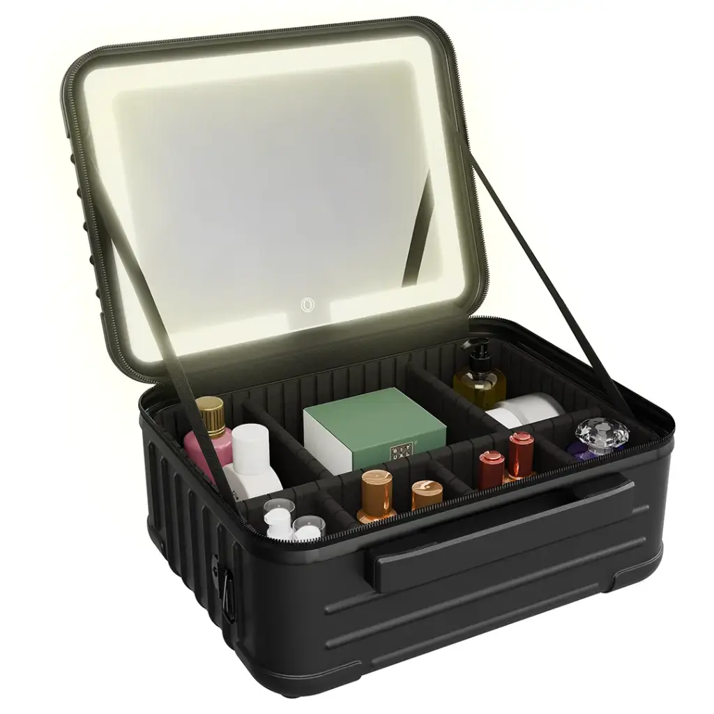 Porodo Lifestyle Travel Makeup Bag with Detachable LED Mirror - Black [O] - حافظة مكياج السفر من  مع مرآة قابلة للفصل - أسود - كفالة 24 شهر