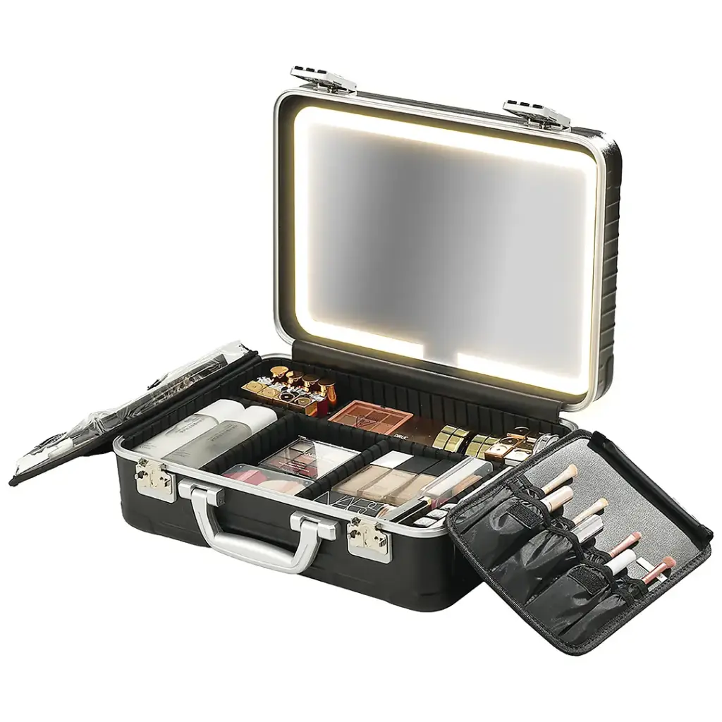 Porodo Lifestyle Travel Makeup Case with Detachable LED Mirror - Black [O] - حافظة مكياج السفر من  مع مرآة قابلة للفصل - أسود - كفالة 24 شهر