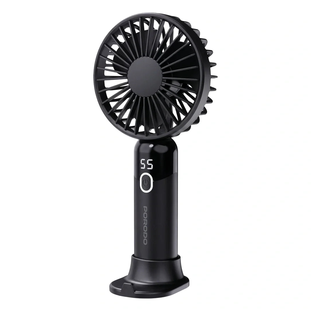 Porodo Lifestyle Chillo Air Portable Handheld Fan with LED Display - Black - مروحة متنقلة - سرعات متعددة - برودو -  كفالة 12 شهر