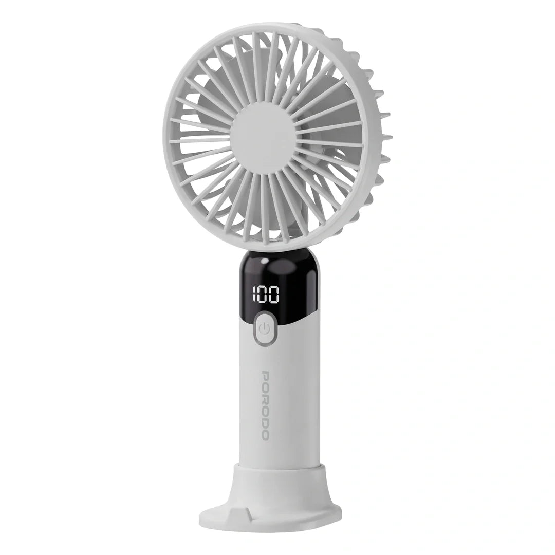 Porodo Lifestyle Chillo Air Portable Handheld Fan with LED Display - White - مروحة متنقلة - سرعات متعددة - برودو -  كفالة 12 شهر