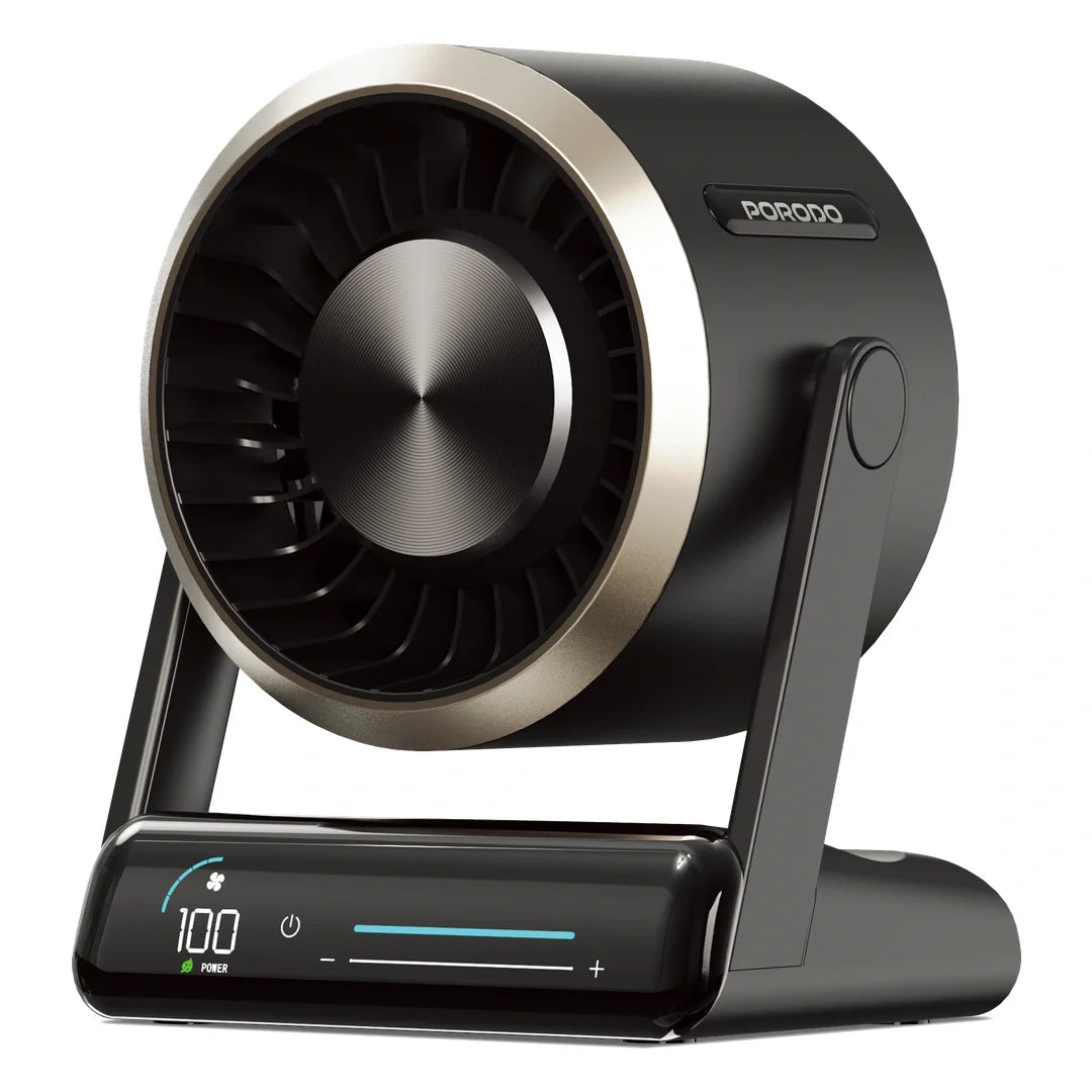 Porodo Lifestyle Chillo Core Desktop Fan with LED Display - Black - مروحة متنقلة - سرعة تبريد عالية - برودو -  كفالة 12 شهر