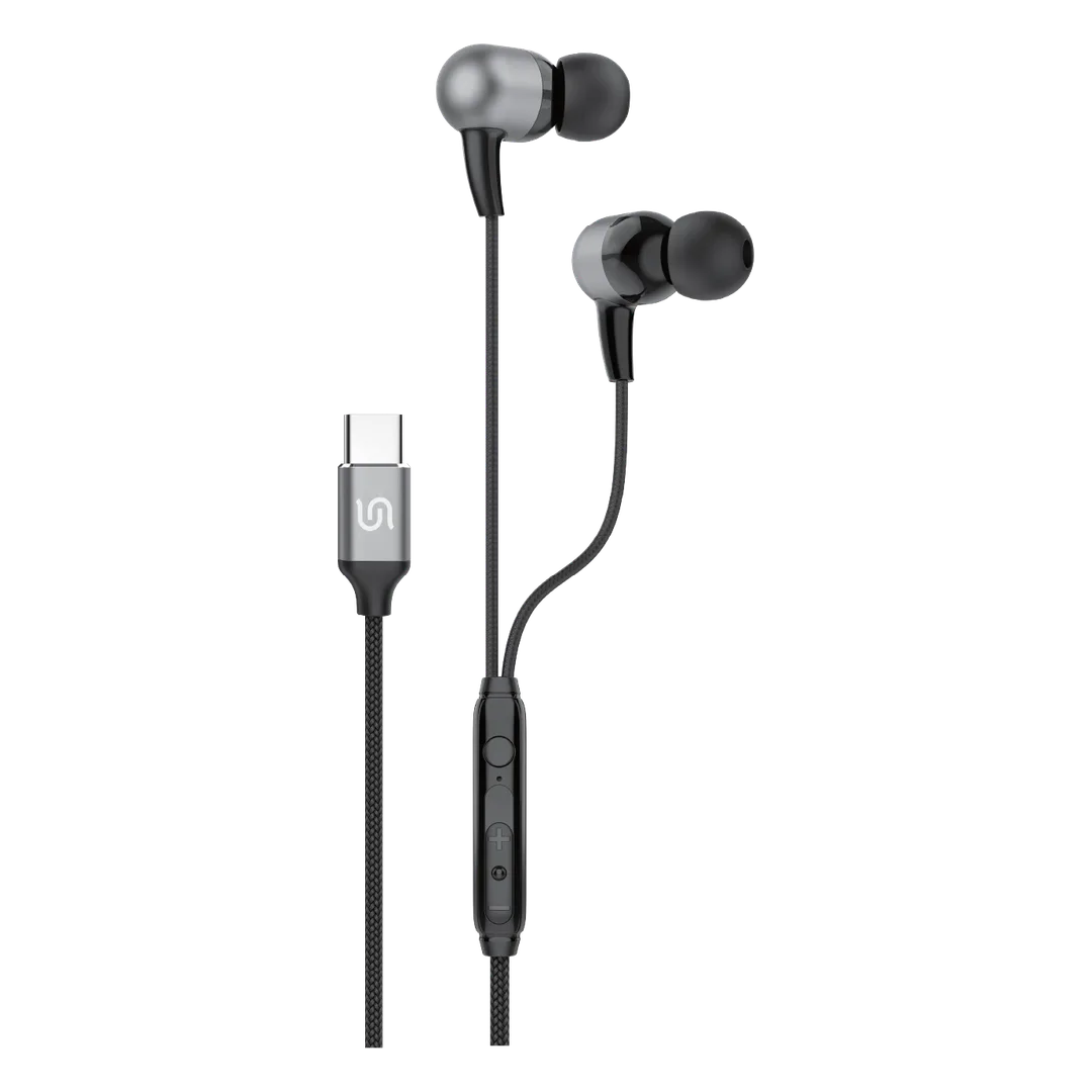 Porodo Soundtec Cron USB-C Stereo Earphones with Immersive Stereo Sound - Black