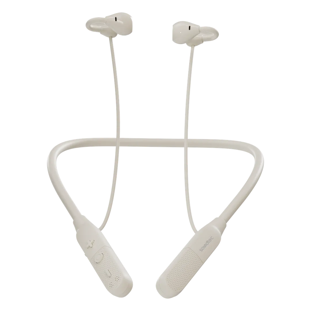 Porodo Soundtec AIVA Wireless Neckband Ear Clip with Dual Connection Pairing - Beige