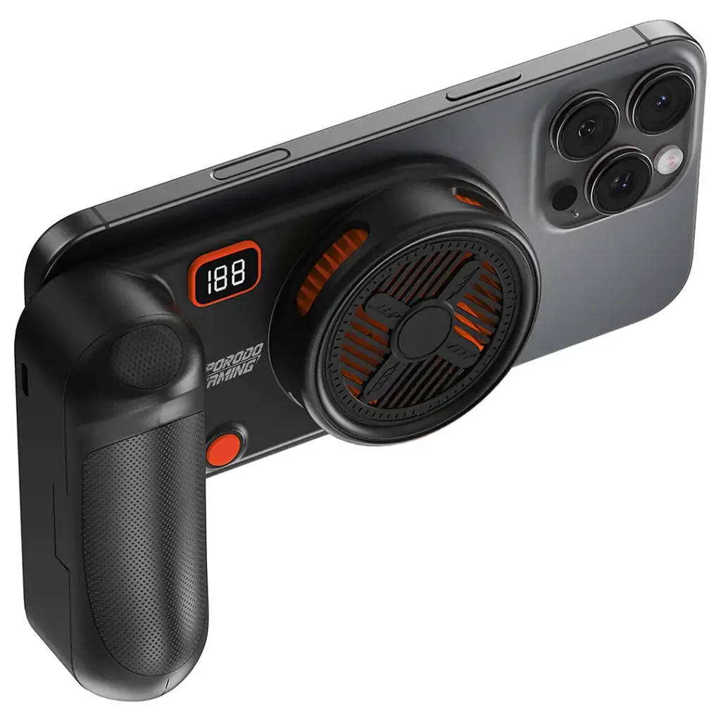 Porodo Gaming Arcticchill Magnetic Phone Cooler With Ultra-Quiet Fan - Black/Orange [O] - ستاند تبريد للهاتف مع مروحة - متوافقة مع جميع الاجهزة ماغ سيف