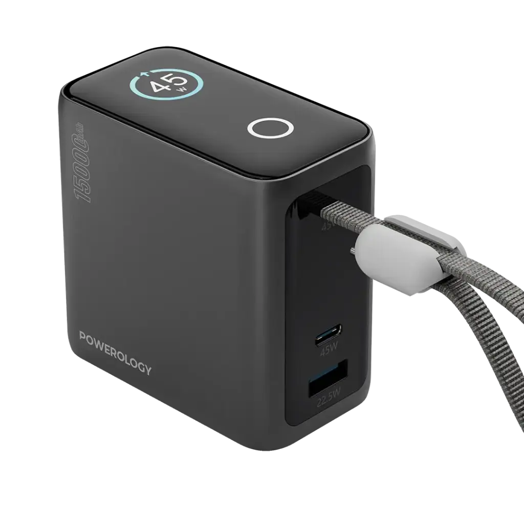 Powerology 15000mAh Mini Power Bank [O] - بطارية متنقلة سعة 15 الف - شاشة رقمية - قوة 45واط - باورولوجي - كفالة 12 شهر