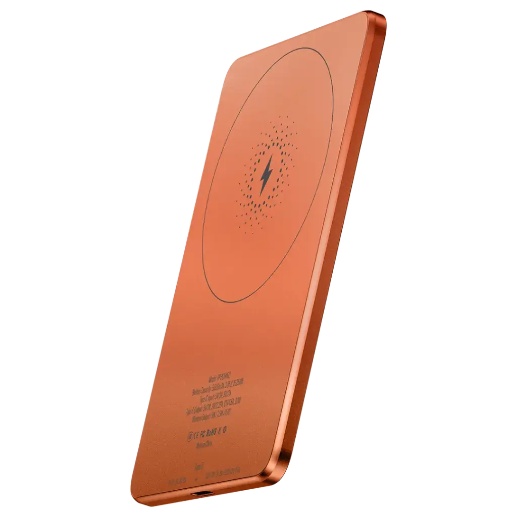 Powerology Ultra-Thin 5000mAh MagSafe Power Bank - Orange - بطارية متنقلة - باورولوجي - سعة 5000 - شحن لاسلكي ( ماغ سيف ) - كفالة 12 شهر