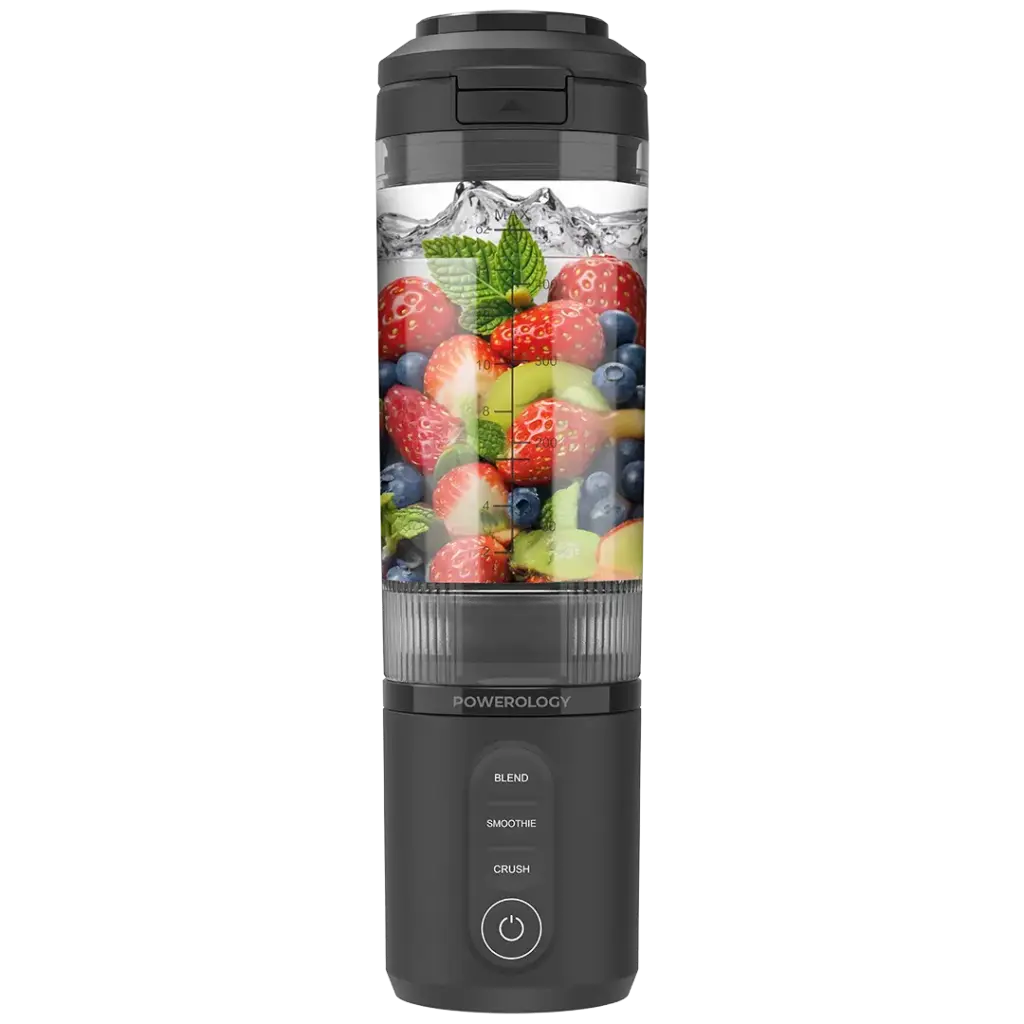 Powerology Magblend Portable Blender 470Ml - Black [O] - مطارة + خلاط + شحن تايب سي - ستاند ماق سيف - مقاومه للكسر - بورولوجي