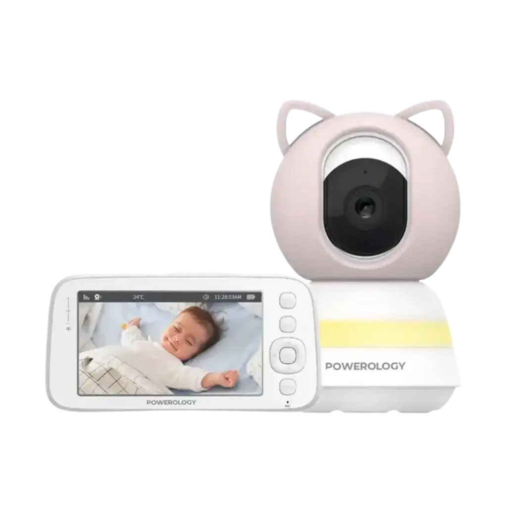Powerology Monitor - App Baby Camera with  Pink Covers Type-C Charging Interface, Built-in Lullabies [O] - كاميرا داخلية + شاشة  باورولوجي - كفالة 12 شهر