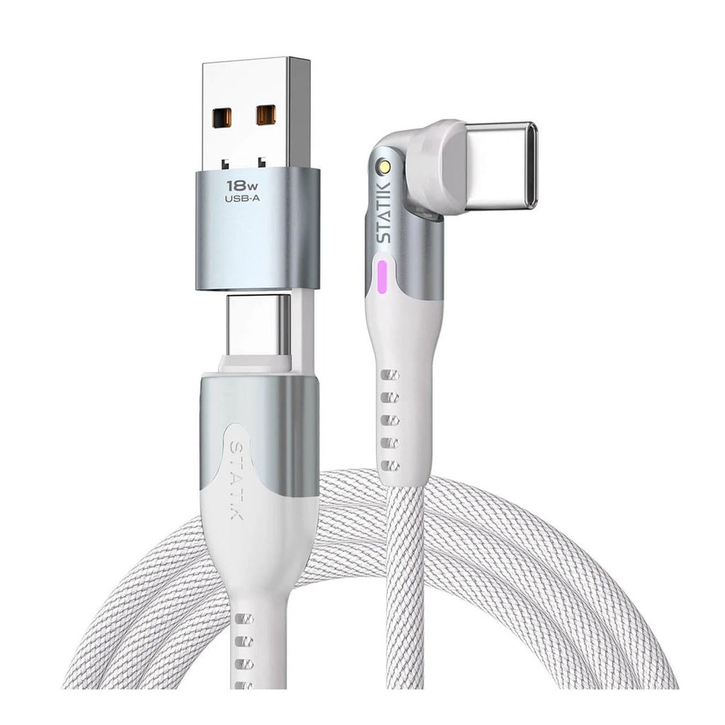 Statik PowerPivot Pro 100w Nylon Braided C-C Cable 2M (White) - سلك شحن - 2 في 1 - من يو اس بي + تايب سي - الى تايب سي  - طول 2متر
